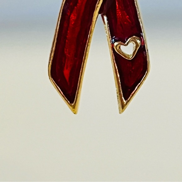 Red and Gold Enamel AIDS Awareness Ribbon Pin - Picture 4 of 7
